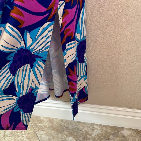 Soft Surroundings Serena Maxi Dress Large Jersey Knit Stretch Floral Pink Blue - Picture 6 of 11